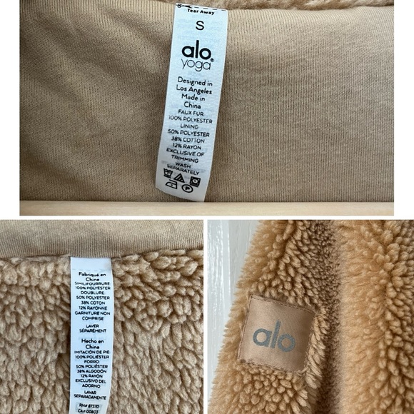 Alo Yoga Foxy Sherpa Teddy Jacket Removable Hood Camel Size Small EUC - Picture 11 of 16